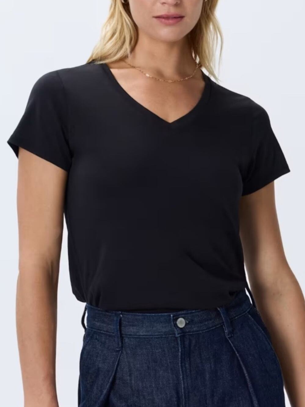 Quince 100% Organic Cotton Slub V-neck Tee Black Medium Top Short Sleeve Shirt